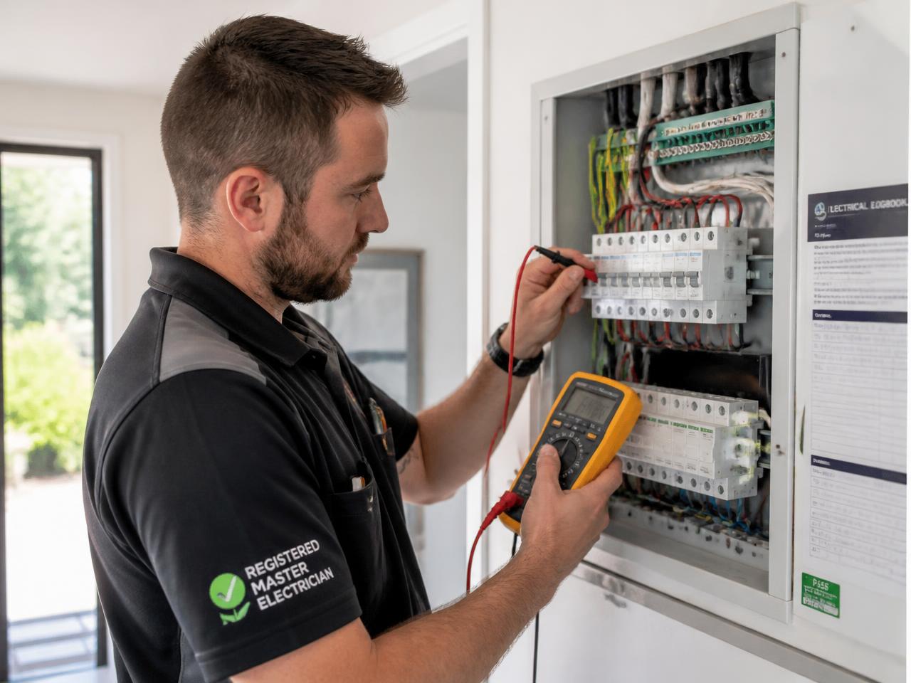 Clean Climate electrician working on a residential switchboard